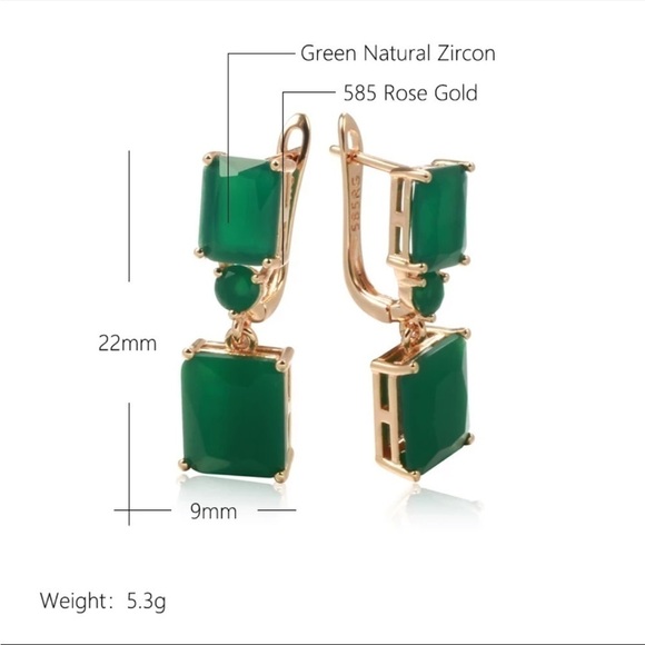Re-Stocked❗️New Large Square Emerald Green Dangle Drop Earrings - Picture 4 of 10